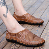 Summer Breathable Mesh Shoes  Genuine Leather Slip On