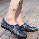 Summer Breathable Mesh Shoes  Genuine Leather Slip On