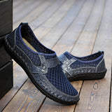 Summer Breathable Mesh Shoes  Genuine Leather Slip On