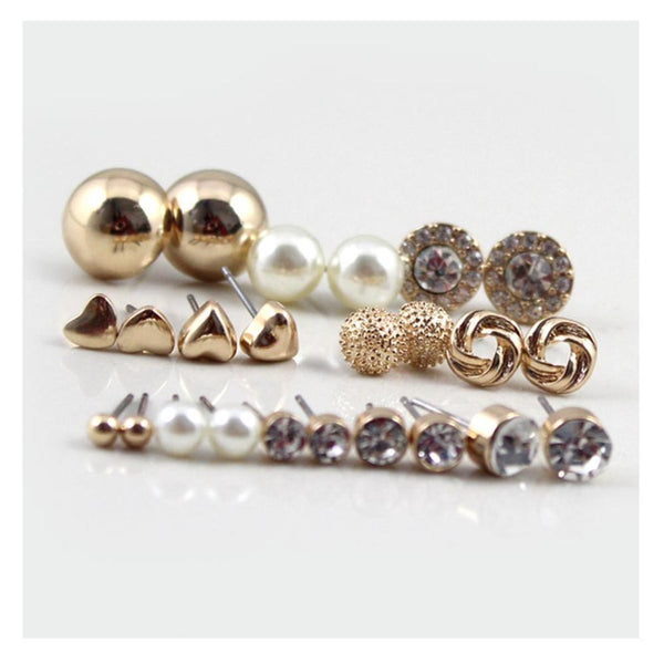 Round Square Ball Alloy Crystal Stud pearl  Earrings