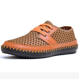 Summer Breathable Mesh Shoes  Genuine Leather Slip On