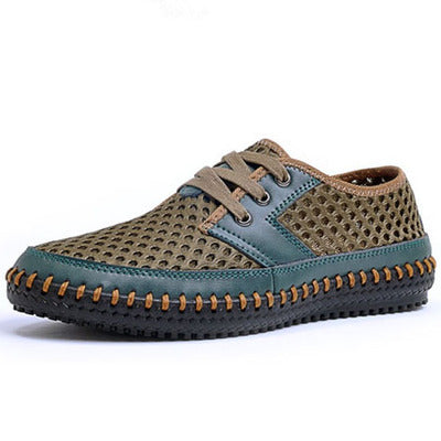 Summer Breathable Mesh Shoes  Genuine Leather Slip On