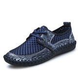 Summer Breathable Mesh Shoes  Genuine Leather Slip On