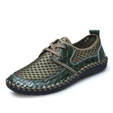 Summer Breathable Mesh Shoes  Genuine Leather Slip On