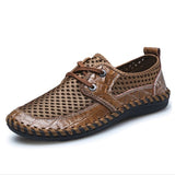Summer Breathable Mesh Shoes  Genuine Leather Slip On