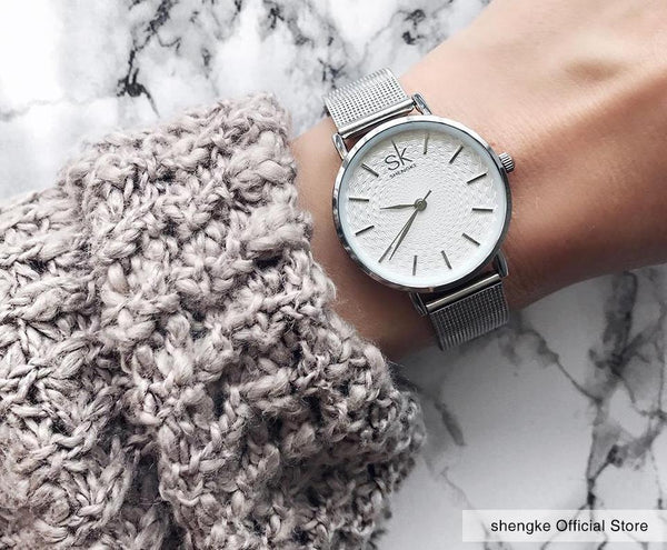 Super Slim Sliver Mesh Stainless Steel  Ladies Wrist Watch