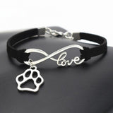 Silver Dog Paw Charm Pendant Infinity Love Leather Bracelets