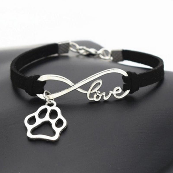 Silver Dog Paw Charm Pendant Infinity Love Leather Bracelets