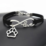 Silver Dog Paw Charm Pendant Infinity Love Leather Bracelets