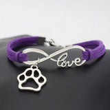 Silver Dog Paw Charm Pendant Infinity Love Leather Bracelets