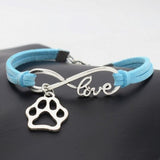 Silver Dog Paw Charm Pendant Infinity Love Leather Bracelets