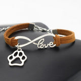 Silver Dog Paw Charm Pendant Infinity Love Leather Bracelets