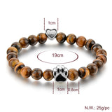 Tiger Eye Natural Stone Mala Bead Dog Paw  Bracelet