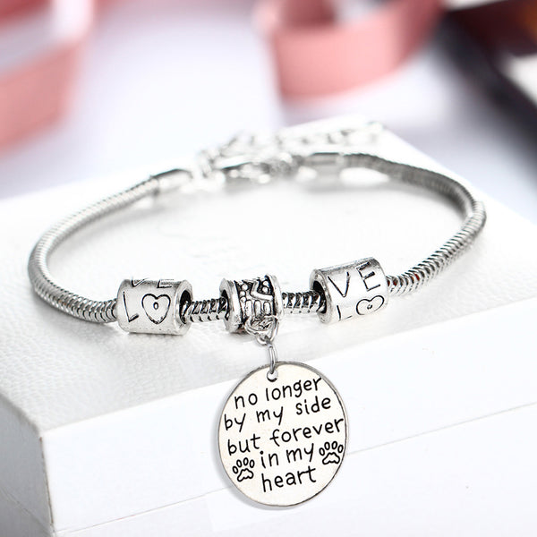 No Longer By My Side But Forever In My Dog Pet Paw Footprint Bracelet