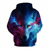 Unisex Couples Lovers 3D Sky Wolf Print Loose Hoodies