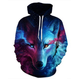 Unisex Couples Lovers 3D Sky Wolf Print Loose Hoodies