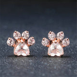 Shiny Pink Stud Earrings CZ Bear Jewelry Dog Paw Earring