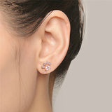 Shiny Pink Stud Earrings CZ Bear Jewelry Dog Paw Earring