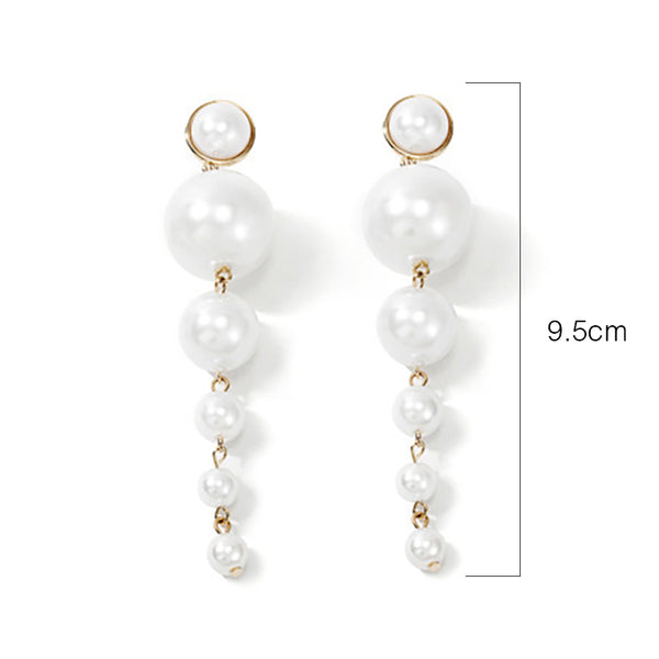 Trendy Elegant  Big Simulated Pearl Long Earrings