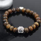 Natural Stone Mala Bead  Pitbull Dog Paw Bracelet