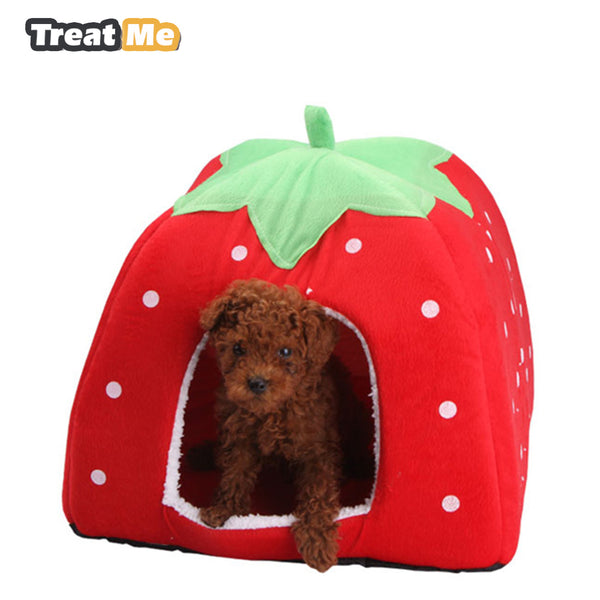 Treat Me,Fashion Soft Dog House,Strawberry Shape,,Warm Corduroy Cute Cat House
