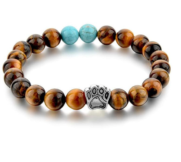 Tiger Eye Natural Stone Mala Bead Dog Paw  Bracelet