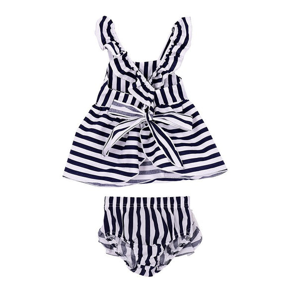 Two piece  striped short sleeve- less dress