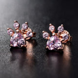 Shiny Pink Stud Earrings CZ Bear Jewelry Dog Paw Earring